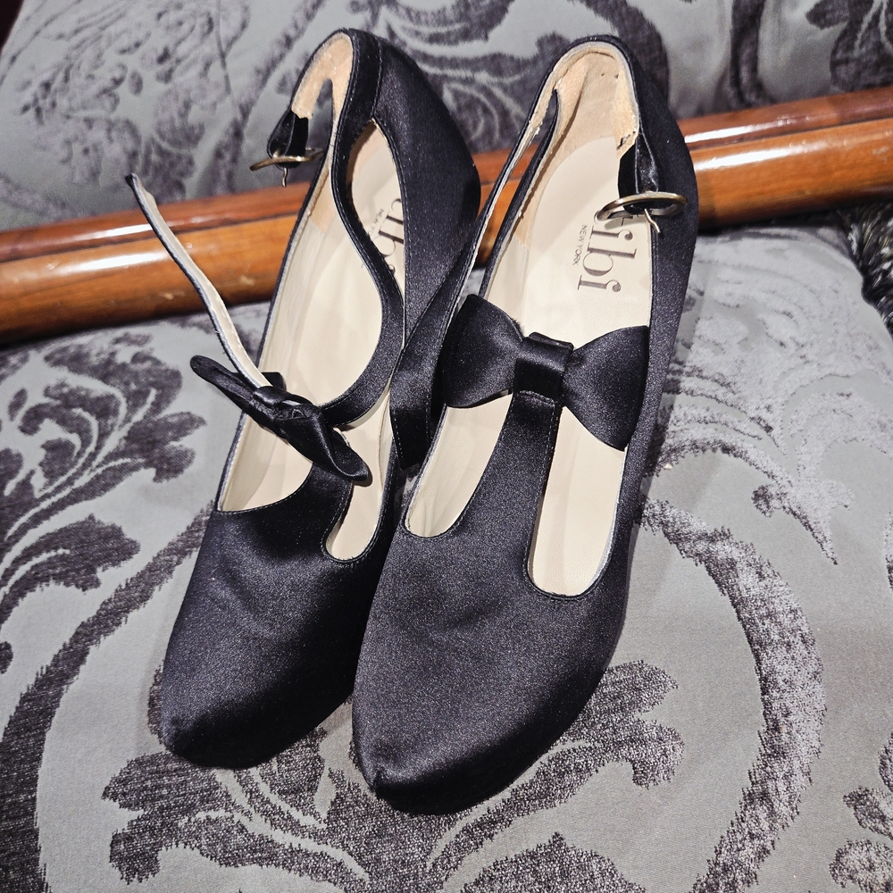 Miztique Black Satin Heels with Bow Detail